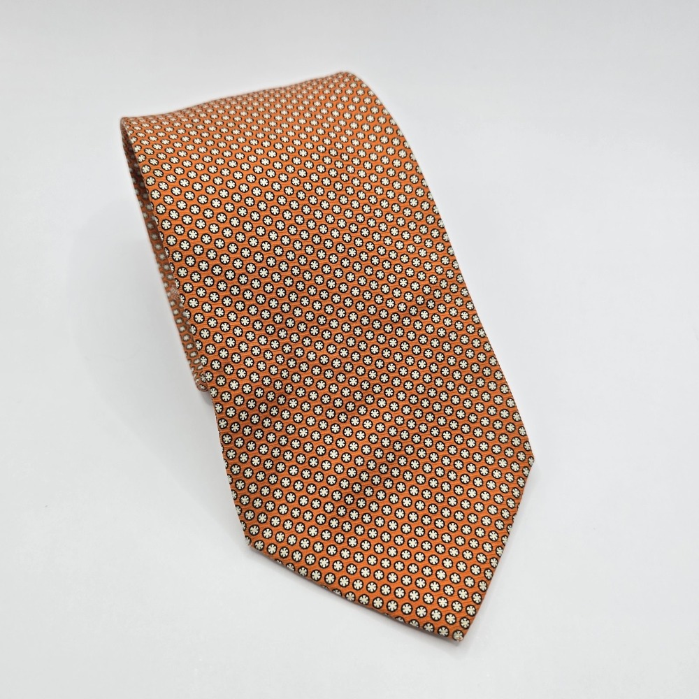 Vintage Brooks Brothers Makers Silk Tie Orange Geometric Made USA 58.5"